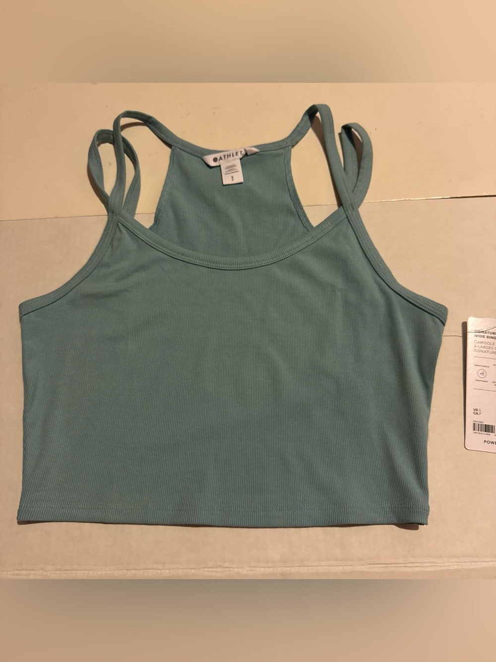 NWT Athleta Signature Rib Wide Binding Tank Light Blue/Green Crop Top Small